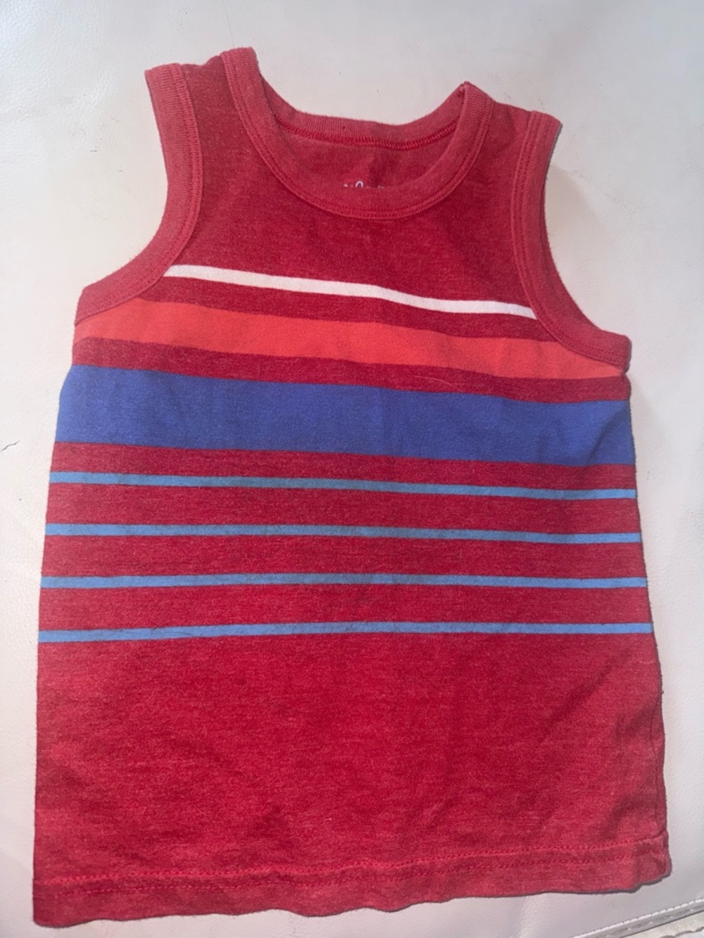 Cat & Jack Red Striped Tank Top with Blue and Orange Accents